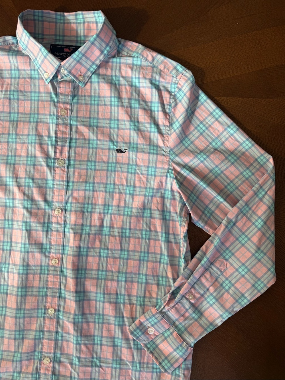 Vineyard Vines Pink and Aqua Plaid Button-Down Shirt